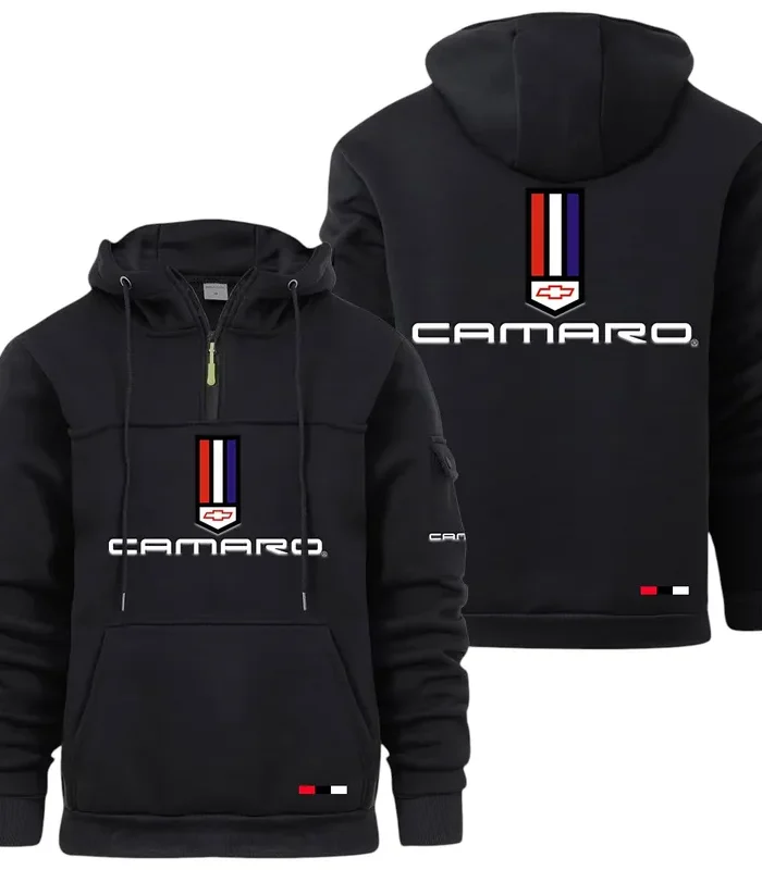 Classic Sports Coupe Large Pocket Hoodie, Car Lover's Quarter-Zip CAR514 - Black