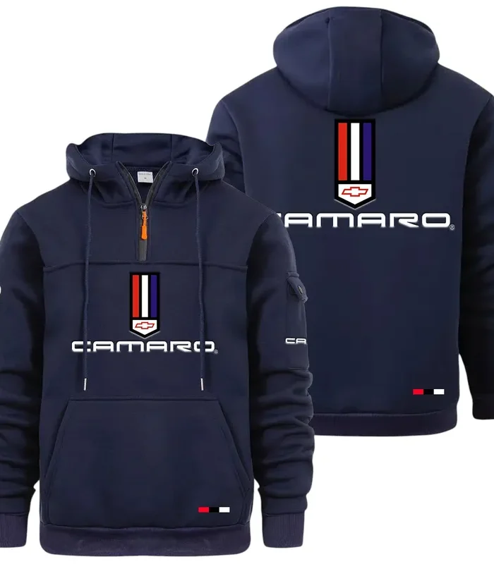 Classic Sports Coupe Large Pocket Hoodie, Car Lover's Quarter-Zip CAR514 - Navy
