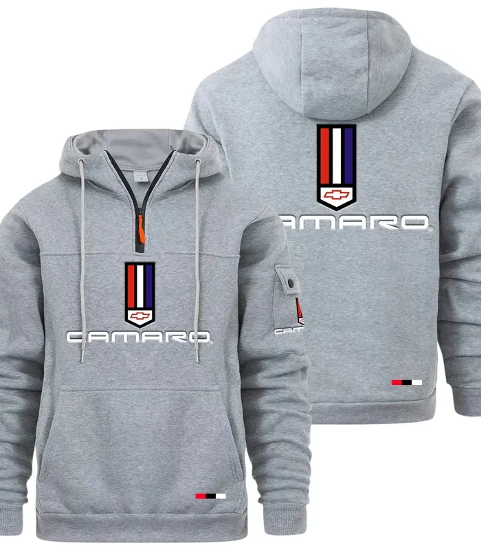 Classic Sports Coupe Large Pocket Hoodie, Car Lover's Quarter-Zip CAR514 - Light Gray