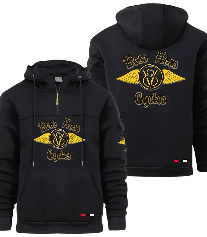 Touring Chopper Large Pocket Hoodie, Car Lover's Quarter-Zip CAR514 - Black