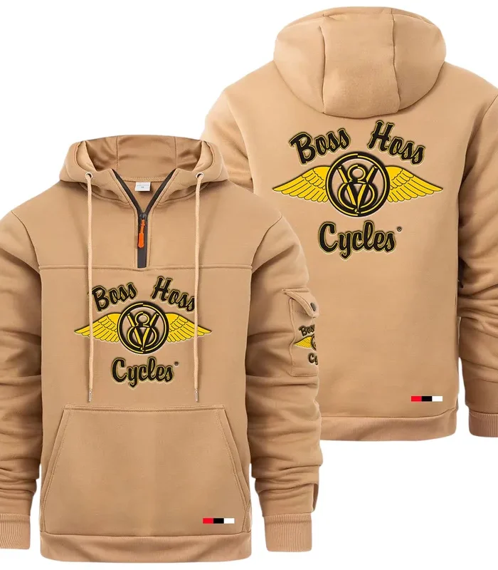 Touring Chopper Large Pocket Hoodie, Car Lover's Quarter-Zip CAR514 - Khaki