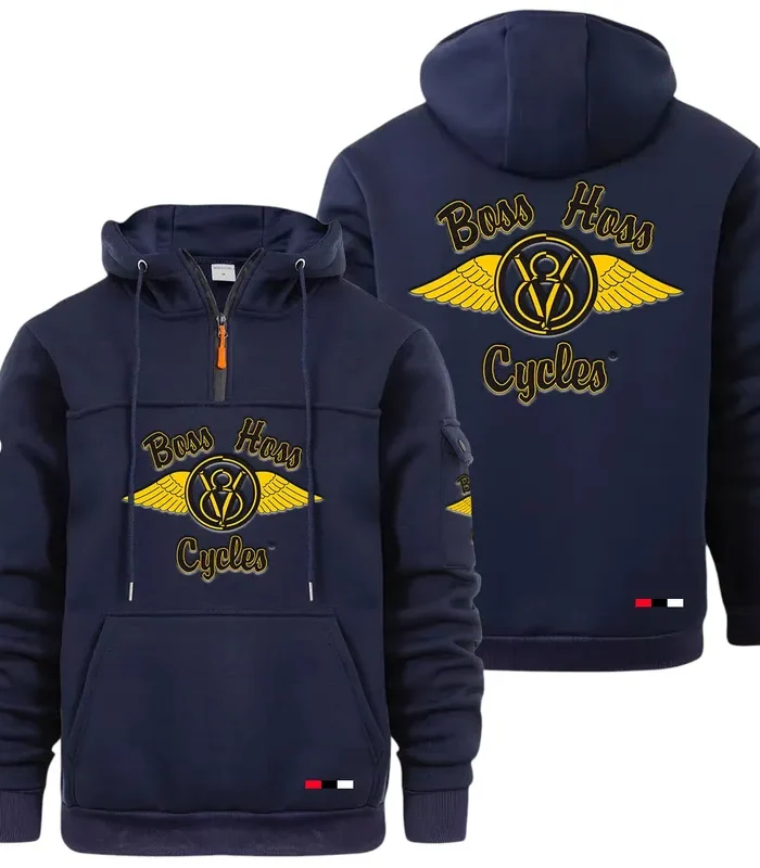Touring Chopper Large Pocket Hoodie, Car Lover's Quarter-Zip CAR514 - Navy