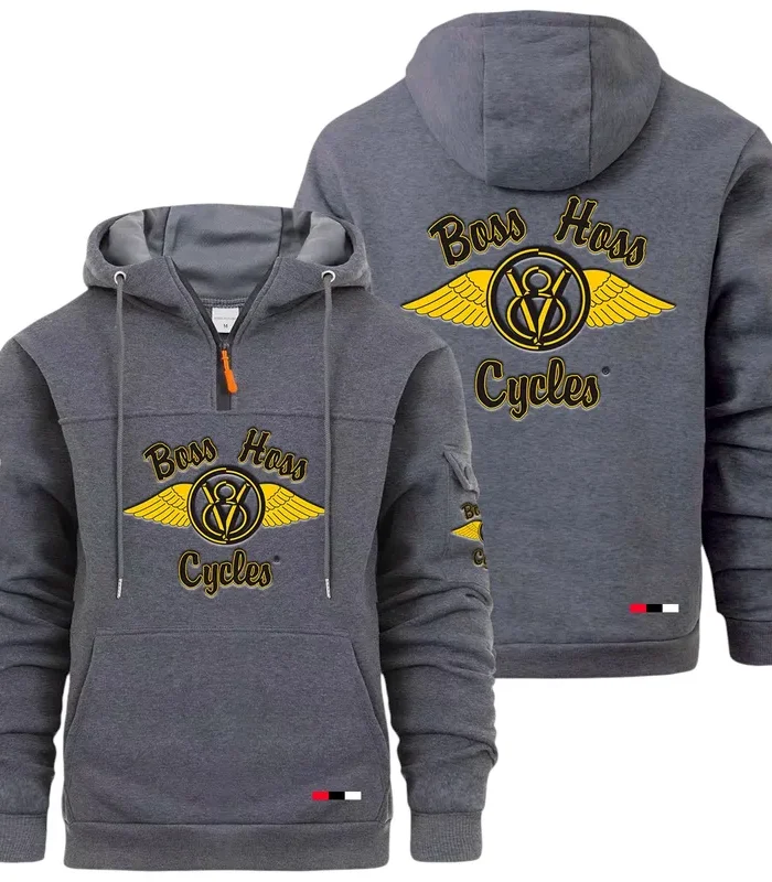 Touring Chopper Large Pocket Hoodie, Car Lover's Quarter-Zip CAR514 - Dark Gray