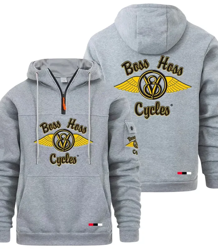Touring Chopper Large Pocket Hoodie, Car Lover's Quarter-Zip CAR514 - Light Gray