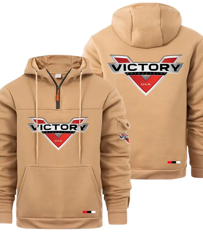 Classic Motorcycle Large Pocket Hoodie, Automotive Lifestyle Zip Hoodie CAR514 - Khaki