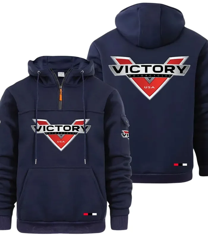 Classic Motorcycle Large Pocket Hoodie, Automotive Lifestyle Zip Hoodie CAR514 - Navy