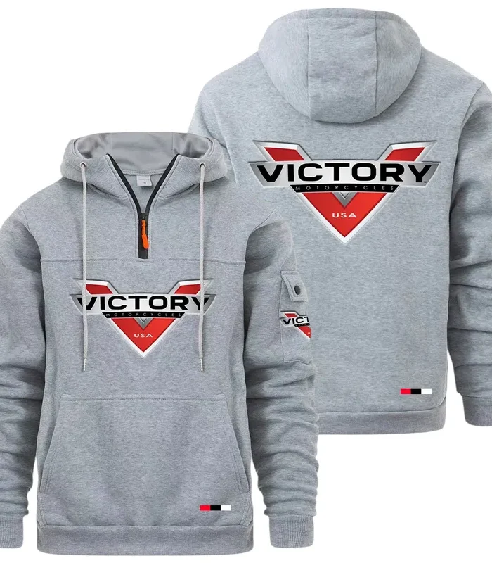 Classic Motorcycle Large Pocket Hoodie, Automotive Lifestyle Zip Hoodie CAR514 - Light Gray