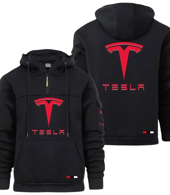 High-Tech Auto Large Pocket Hoodie, Quarter-Zip Hoodie for Drivers CAR514 - Black