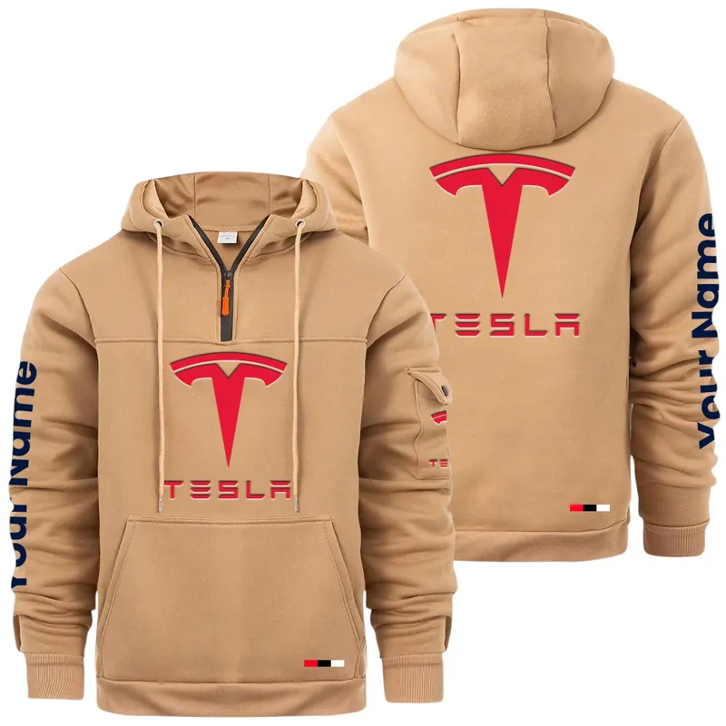 High-Tech Auto Large Pocket Hoodie, Quarter-Zip Hoodie for Drivers CAR514 - Khaki