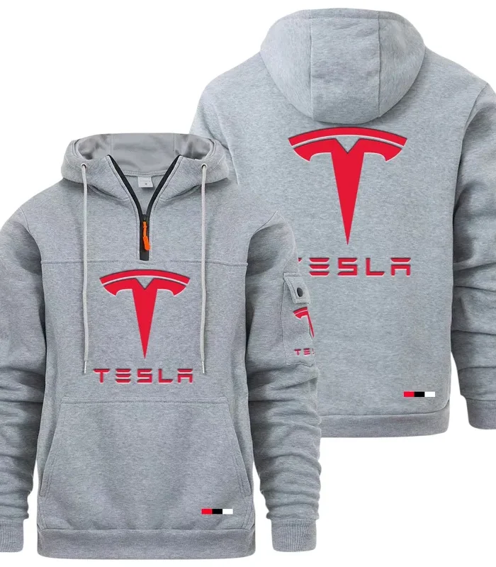 High-Tech Auto Large Pocket Hoodie, Quarter-Zip Hoodie for Drivers CAR514 - Light Gray
